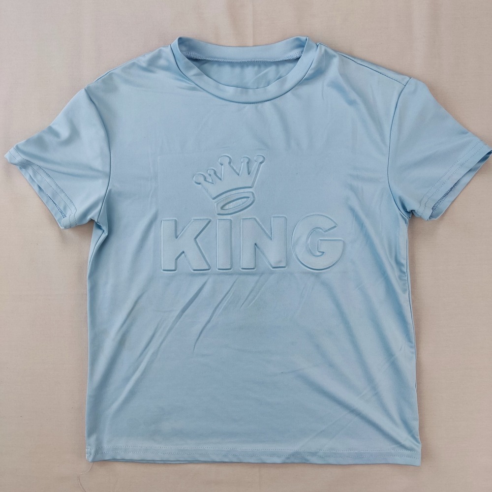 SHEIN T-Shirt Boys 7Y Blue King Crown Embossed Graphic Short Sleeve Tee